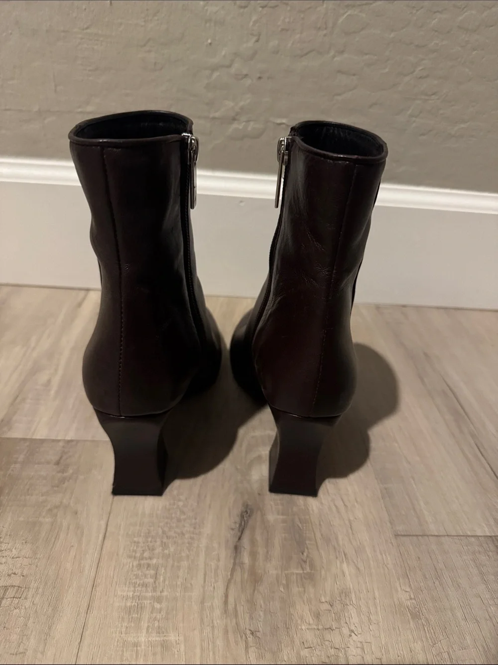 Aquatalia Dark Brown Pointed Toe Mid-Heel Ankle Boots